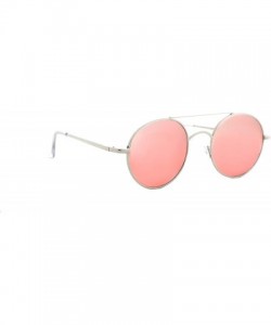 Round Retro Sunglasses Women Round Metal Tinted Lens Classic Vintage Stylish - Silver Metal Frame / Pink Tinted Lens - CI18UK...