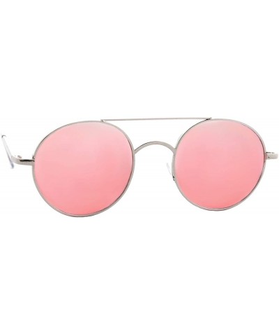 Round Retro Sunglasses Women Round Metal Tinted Lens Classic Vintage Stylish - Silver Metal Frame / Pink Tinted Lens - CI18UK...