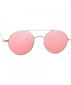 Round Retro Sunglasses Women Round Metal Tinted Lens Classic Vintage Stylish - Silver Metal Frame / Pink Tinted Lens - CI18UK...