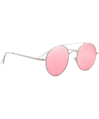 Round Retro Sunglasses Women Round Metal Tinted Lens Classic Vintage Stylish - Silver Metal Frame / Pink Tinted Lens - CI18UK...