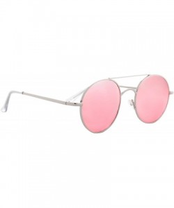 Round Retro Sunglasses Women Round Metal Tinted Lens Classic Vintage Stylish - Silver Metal Frame / Pink Tinted Lens - CI18UK...