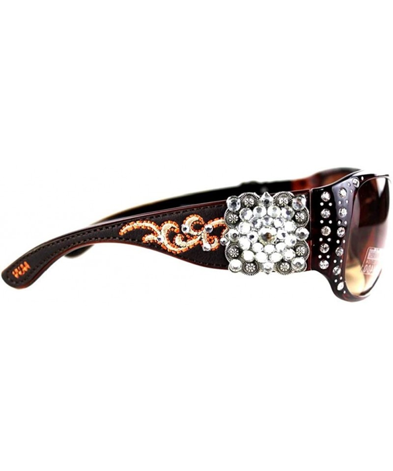 Rectangular Hippy Aztec Boho Rhinestone Concho Bling Sunglasses - Brown - C318SY2QG6D $23.04