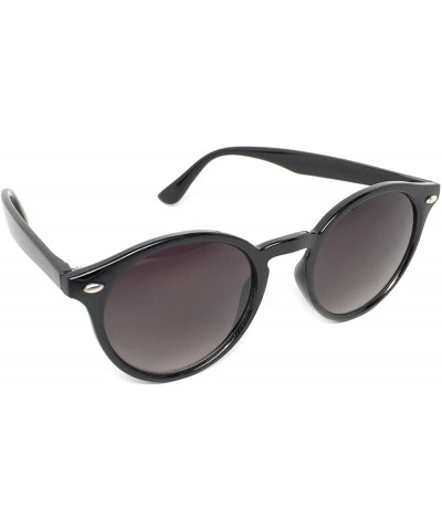 Round Round Horned Rimmed Retro Keyhole Sunglasses - Black- Smoke - C01865372GM $7.43