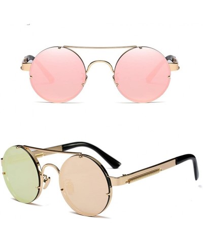 Goggle Colorful Sunglasses Round Metal Men and Women Goggles Shades Eyeglass - Pink - CW18G7SGGWS $15.34