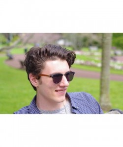 Round wood sunglasses fashion sunglasses for men and women uv400 protect - Brown - CU18XEN7C5C $14.67