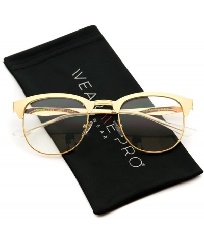 Aviator Full Metal Frame Modern Half Frame Clear Lens Non-Prescription Glasses - Gold - CN12N7Y1VLQ $18.54