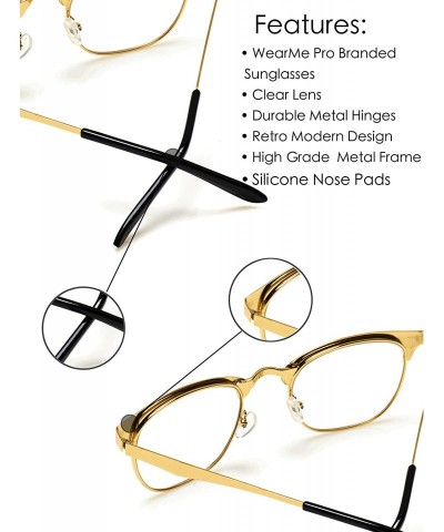 Aviator Full Metal Frame Modern Half Frame Clear Lens Non-Prescription Glasses - Gold - CN12N7Y1VLQ $18.54