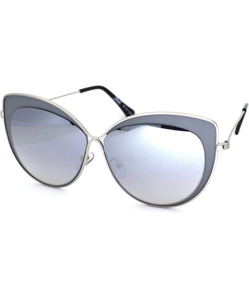 Cat Eye Womens Metal Rim Luxury Chic Oversize Cat Eye Sunglasses - Silver Mirror - CD18WRO8932 $10.82