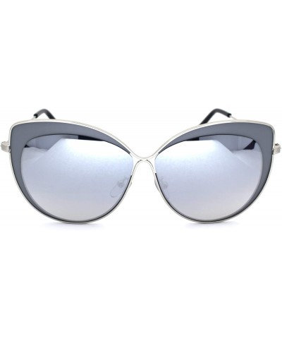 Cat Eye Womens Metal Rim Luxury Chic Oversize Cat Eye Sunglasses - Silver Mirror - CD18WRO8932 $10.82