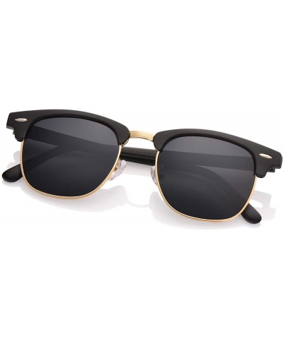 Round Classic Polarized Semi Rimless Mens Sunglasses for Women- UV400 with case - Black - CF18KIUSS3G $14.29