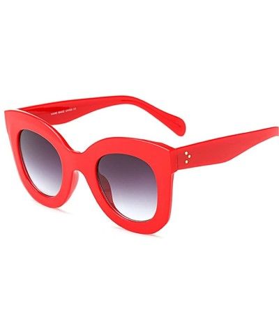 Round Butterfly Sunglasses Semi Cat Eye Glasses Plastic Frame Clear Gradient Lenses - Black+red - C618IZQWQZM $20.51