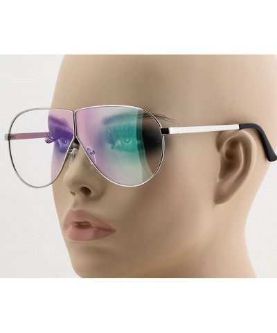 Aviator Oversize Flat Top Aviator Vintage Retro SHIELD Clear Lens Mens Womens Sunglasses - Clear Silver - C6184XKXNWQ $10.27