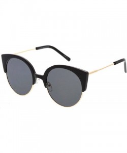 Cat Eye Women's Half Frame Ultra Slim Arms Round Flat Lens Cat Eye Sunglasses 53mm - Black Gold / Smoke - C4184RA5GSR $12.26