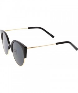 Cat Eye Women's Half Frame Ultra Slim Arms Round Flat Lens Cat Eye Sunglasses 53mm - Black Gold / Smoke - C4184RA5GSR $12.26