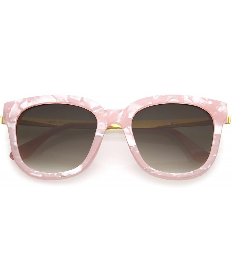 Round Modern Marble Print Horn Rimmed Round Gradient Lens Square Sunglasses 53mm - Pink / Lavender - C6188HEQX8H $10.07