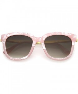 Round Modern Marble Print Horn Rimmed Round Gradient Lens Square Sunglasses 53mm - Pink / Lavender - C6188HEQX8H $10.07