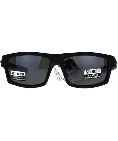 Rectangular Mens Xloop Classic Rectangular Warp Biker Style Sunglasses - Matte Black - C218866TGYW $11.83