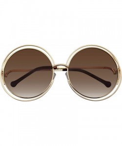 Oversized Round Sunglasses Double Wire Big Oversize Boho Circle Lens - Brown - CS18U2ER6OL $11.10