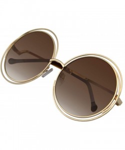 Oversized Round Sunglasses Double Wire Big Oversize Boho Circle Lens - Brown - CS18U2ER6OL $11.10