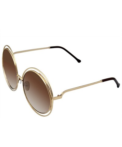 Oversized Round Sunglasses Double Wire Big Oversize Boho Circle Lens - Brown - CS18U2ER6OL $11.10