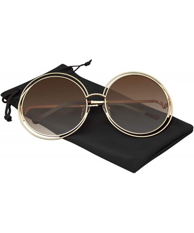 Oversized Round Sunglasses Double Wire Big Oversize Boho Circle Lens - Brown - CS18U2ER6OL $11.10