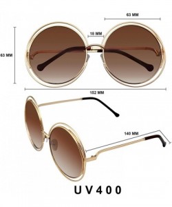 Oversized Round Sunglasses Double Wire Big Oversize Boho Circle Lens - Brown - CS18U2ER6OL $11.10