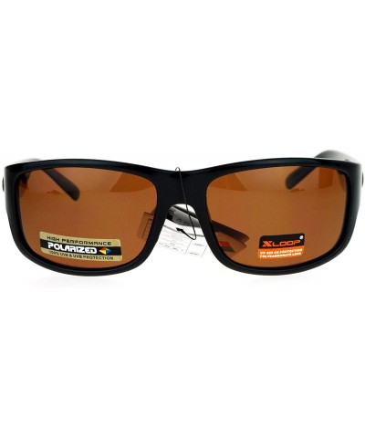 Sport Polarized Lens Mens Sunglasses Sporty Rectangular Fashion UV 400 - Black (Brown) - CU186L32KY4 $16.58